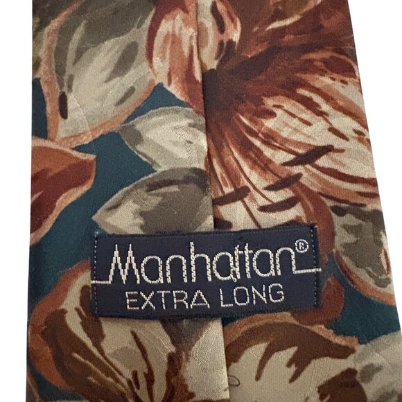 Manhattan Extra Long Floral Tie Polyester USA Mens Necktie Work Formal - Picture 5 of 8